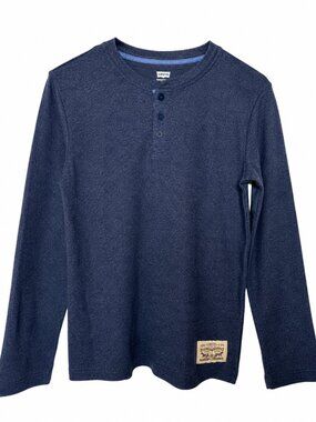 Levi’s Youth XL 14/16 Waffle Knit Henley Long Sleeve Shirt Blue Thermal Layering